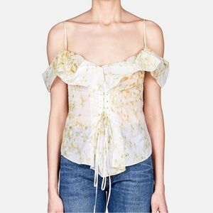 Brock Collection Printed Floral Off-Shoulder Lace Up Women Top